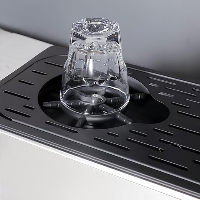 Zerodis Tea Ware Tools Sink Stainless Steel Automatic High Pressure Countertop Cup Washer Spray Rinser Glass Pitcher Cleaner with Drain Drip Tray for Coffee Shop Bar Glass (Black)