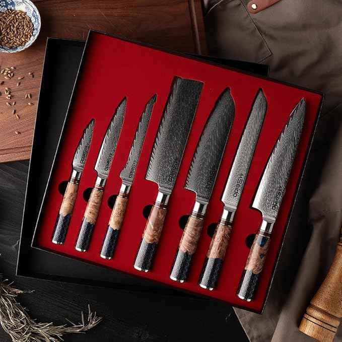 Seido Knives Hanikamu VG10 Damascus Chef Knife Set - Handcrafted Honeycomb Epoxy Resin with Stabilized Wooden Handles - Durable and Corrosion Resistant