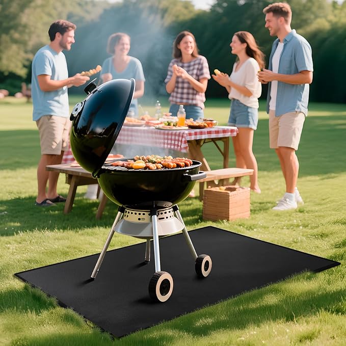 48x30 inch Under Grill Mats for Outdoor Grill, Double-Thickened Fireproof Patio Deck Protector Mat, Oil-Proof Waterproof BBQ Mat for Under Grill, Fireplace/Fire Pit Mat Grill Floor Pads