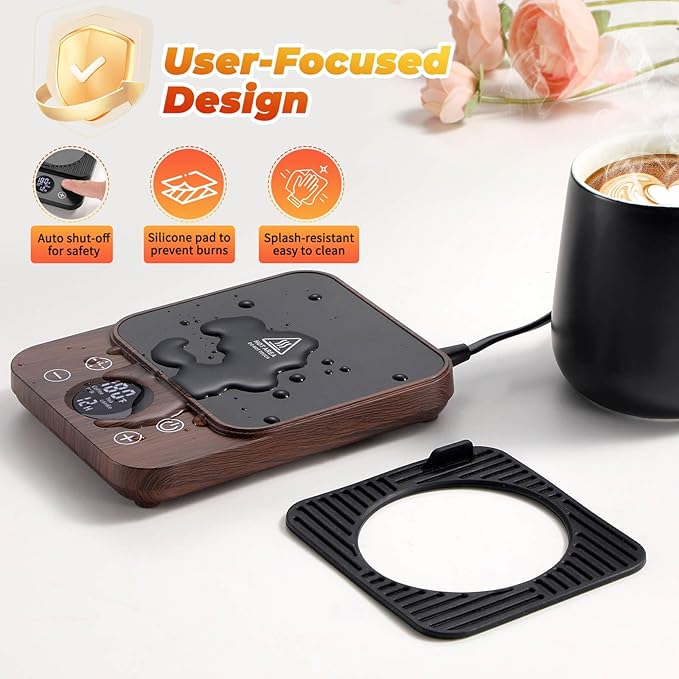 Cup Warmer for Coffee - Fastest Heating & Highest Temperature, Coffee Mug Warmer for Desk Auto Shut Off, 1-12h Timer for Scheduled Start, Electric Beverage Warmer for Coffee (Woodgrain, NO Cup)