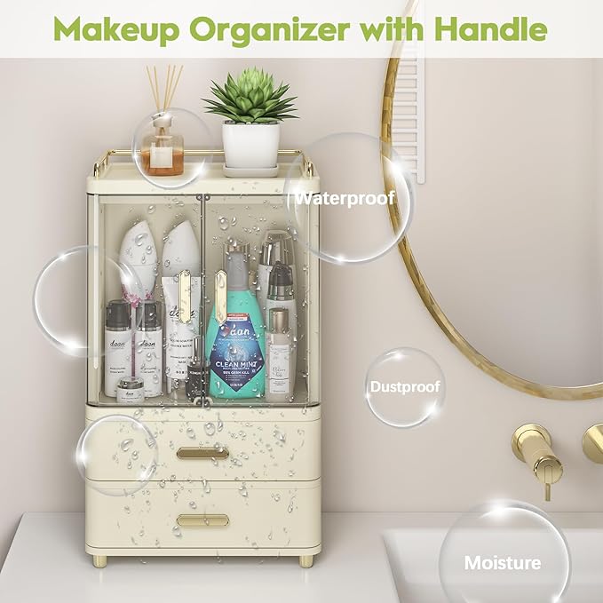 Webetop Make up Organizers for Vanity, 18.3" Skin Care Organizer Countertop with Drawers & Doors, Large Make up Storage Organizer, Pro Beauty Organizer Case for Dresser,Skin Care Caddy Holder Gift
