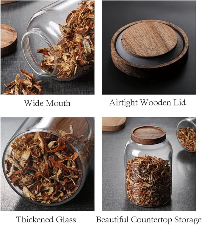 Large Glass Jars with Airtight Wooden Lid, Food Storage Glass Canister, Clear Cereal Storage Container for Flour, Sugar, Coffee Beans, Snack (67 FL OZ (2000ml))