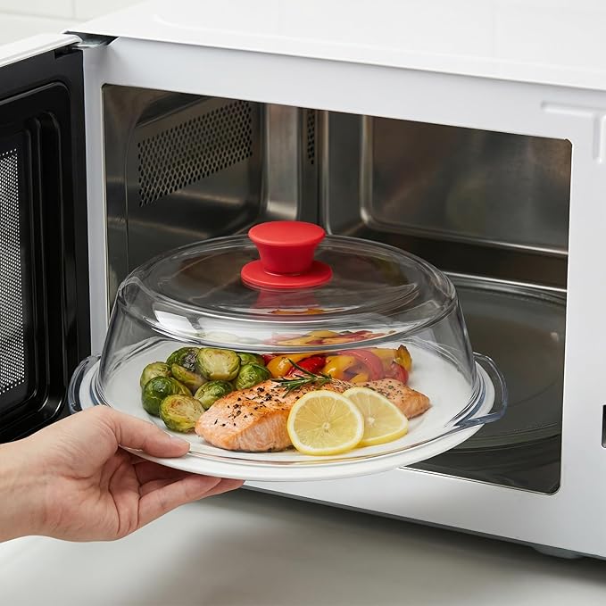 [Upgrade] FikaNook Glass Microwave Splatter Cover for Food with Silicone Handle & Ceramic Screw, 100% Food Grade, BPA Free, Dishwasher Safe