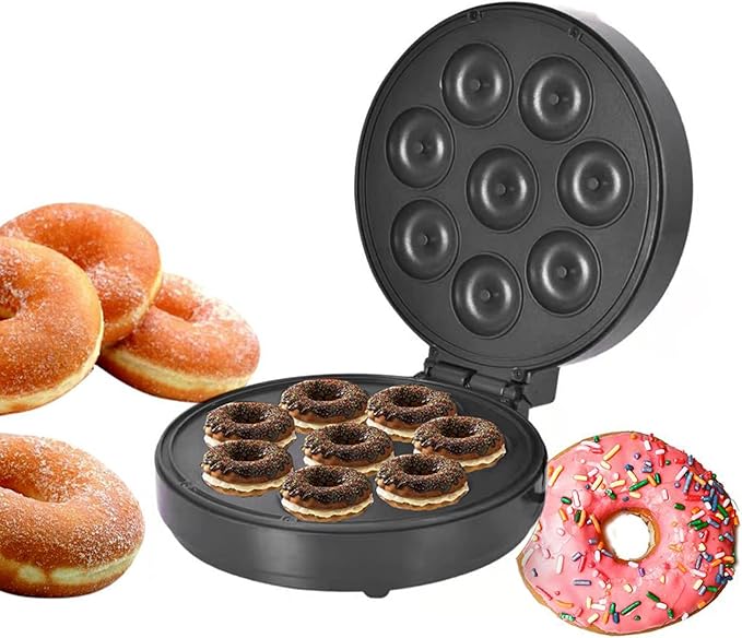 Donut Maker Donut, Electric Cake Pop Mini Cake Makers Doughnuts Maker Machine With Non Stick Surface Makes 8 Doughnuts Safe Cooking Unique Mini Appliance for Kitchen Bakery Dessert