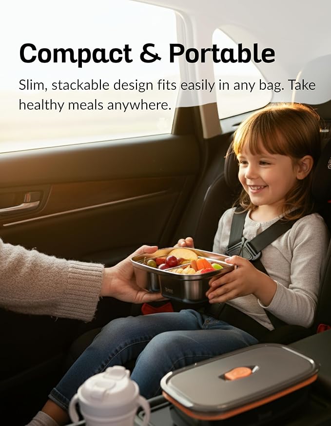 Boxiki Kitchen Bento Lunch Box Set of 2 pcs – Leakproof, BPA Free, Dishwasher Safe Lunch Containers with Compartments – Reusable Bento Box for Adults