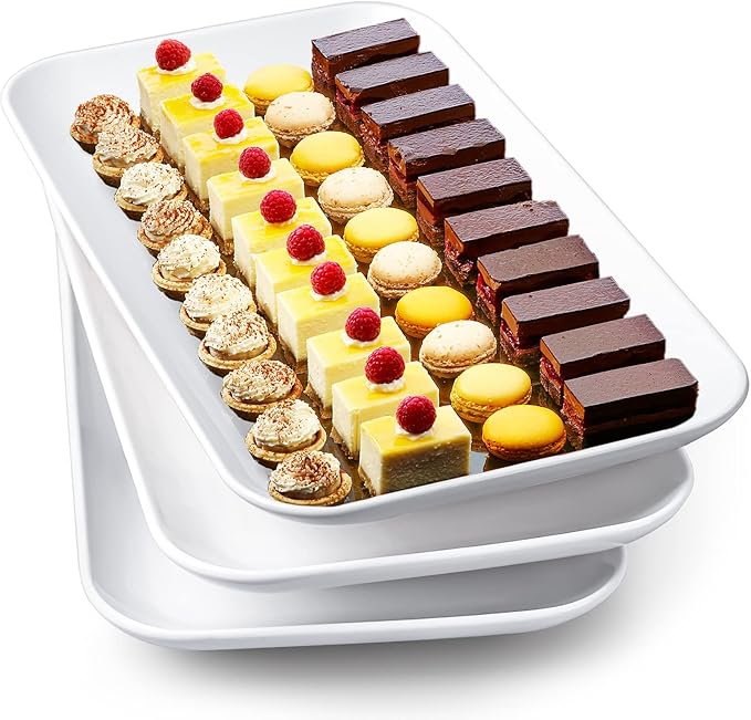 DELLING 16 Inch Large Serving Platter Set of 3, White Porcelain Platters for Serving Food - Rectangular Serving Trays for Party Entertaining, Oven Safe to 590°F, Dinnerware
