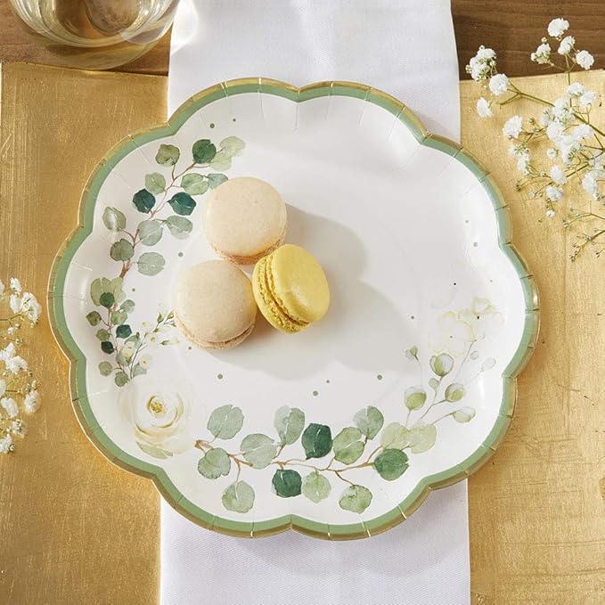 Kate Aspen Sage Green Party Decorations, Eucalyptus Floral Botanical Garden 62 Piece Plates and Napkins Party Supplies (16 Guests) Greenery Baby Shower Decorations & Bridal Shower Decor