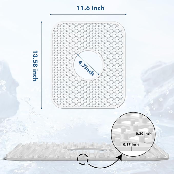 Bestjing 2 Pack Silicone Sink Protectors for Kitchen Sink with Center Drain, 13.58''x 11.6'' Non-Slip Heat Resistant Mat Grid for Bottom of Stainless Steel Porcelain, Dishwasher Safe (White)