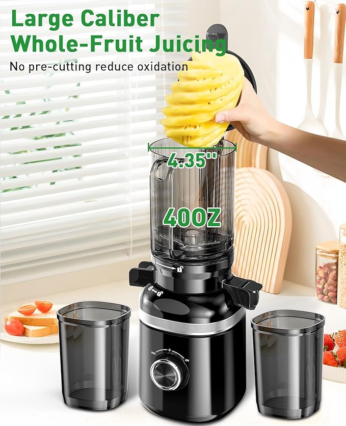Cold Press Juicer Machines for Whole Vegetables & Fruits, Slow Masticating Juicer Maker with Wide Feed Chute, High Juice Yield, Easy to Clean, Black
