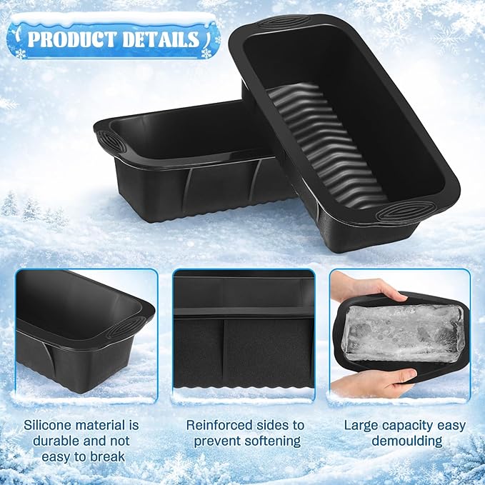Honeydak 8 Pcs Ice Block Mold 2.4lb Large Ice Cube Molds Reusable Silicone Cold Plunge Bath Accessories for Cold Water Bath or Cooler(Black)