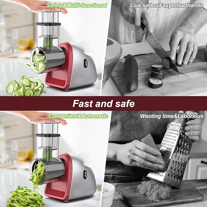 Electric Cheese Grater with 6 Different Shapes of Blades for Home Kitchen Use,250W Salad Shooter Electric Slicer for Vegetables,Fruits,Cheeses,Gray