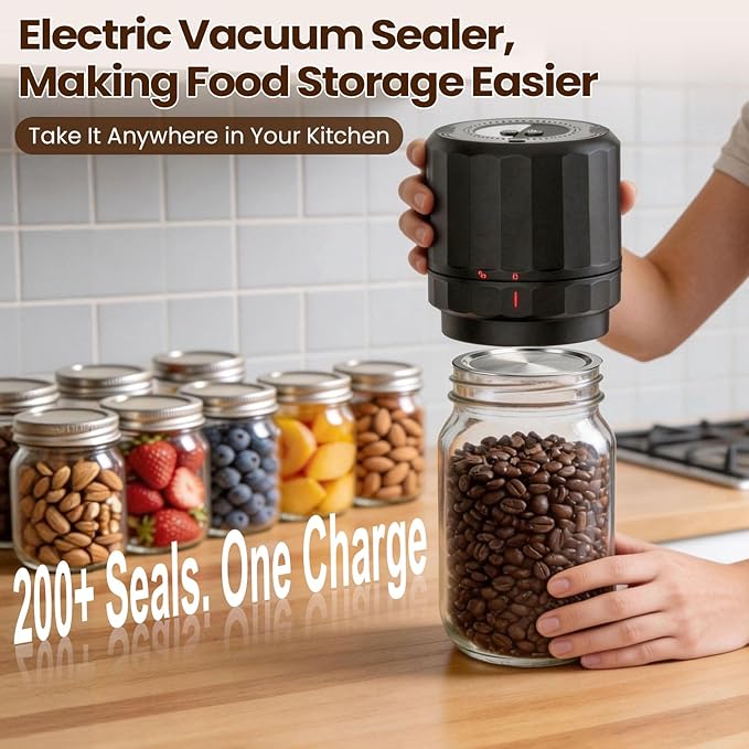 M11 Electric Mason Jar Vacuum Sealer Kit - with Wide and Regular Mouth Mason Lids, Jar Vacuum Sealer for Canning Jars, Vacuum Sealing Machine for Food Storage Black