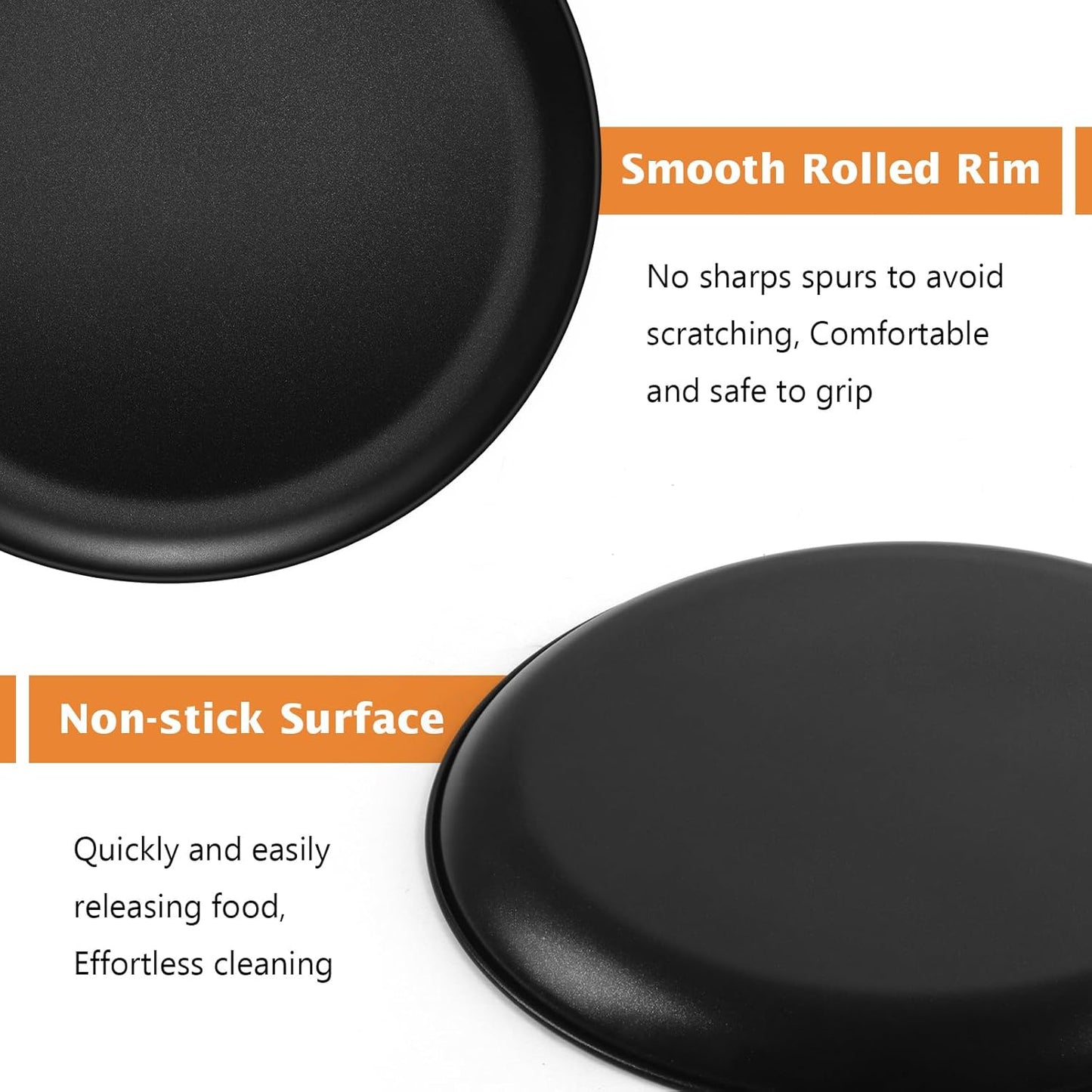 TeamFar Pizza Pan, 12 Inch Pizza Tray Round Baking Pan Set with Stainless Steel Core & Non-stick Coating, for Cooking Serving Roasting Prepping, Healthy & Oven Safe, Heavy Duty & Sturdy – Set of 2