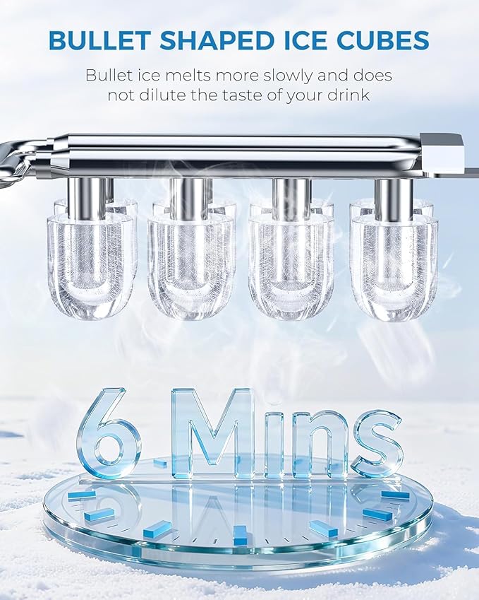 Countertop Ice Maker Machine, Portable Compact Small Bullet Ice Maker with Self Cleaning Function Makes 8 Cubes in 6 Minutes, Up to 26lbs in 24 Hours, Ideal for Camping Dorm Home Outdoor Use (Grey)
