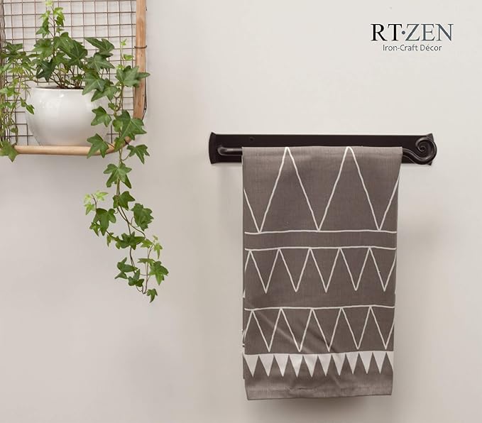 RTZEN Matte Black Hand Towel Holder for Bathroom - Handcrafted Farmhouse Wrought Iron Metal Kitchen Bar - Small Hand Towel Bar Hanger for Home or Office - Wall Mounted Rack Fits 10" Towels