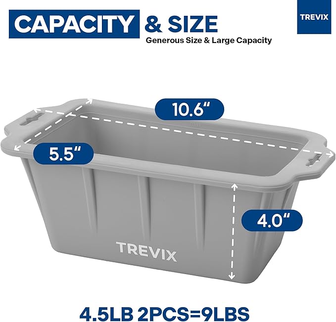 Trevix Ice Block Mold for Ice Bath (2 PCS) - Makes 9 LBS Large Ice Cube Molds, Reusable Ice Cube Tray, Large Silicone Ice Molds (Gray, 2pcs(9lbs))