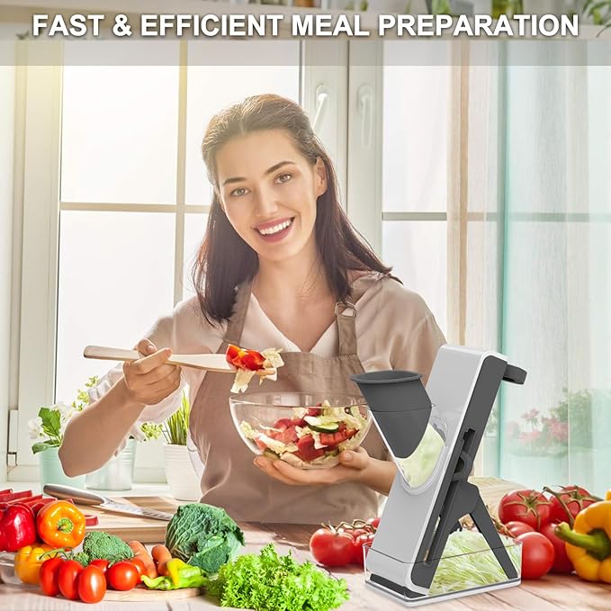 Mandoline Slicer Safe Multifunctional Dicer Adjustable Commercial Slicer Machine Stainless Steel Chopper (White Deep Grey)