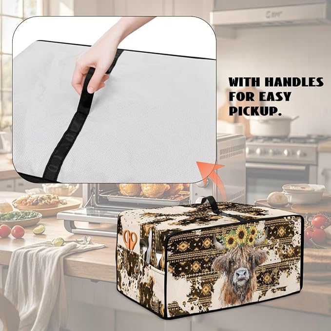 Convection Toaster Oven Cover with Pockets, Easy to Clean, Smart Microwave Baking Oven Dust Cover for Countertop, M, Aztec Highland Cow Sunflower Tribal Pattern