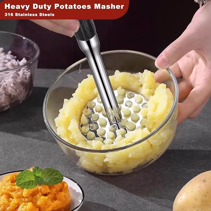 Potatoes Masher, Heavy Duty Potato Masher-316 Stainless Steel, Hand Mashed Potato Mashers & Potatoes Tool-Long Handle for Potatoes, Avocado, Tomatoes, Avocados, Beans, Fruit and Vegetables