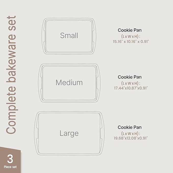Bakken Swiss Cookie Sheet 3 Piece Set - Non-Stick, Stackable Baking Pans, Deluxe Ceramic Coating – Dishwasher Safe - for Home Baking