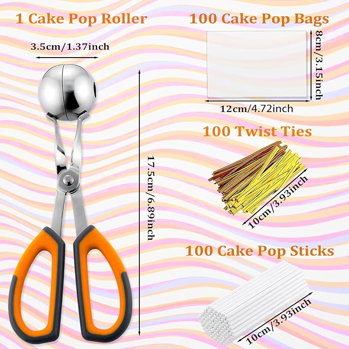 Cake Pop Maker Kit - Includes 100 Sticks, 100 Bags, Mold, Tools for Cakepops & Lollipops