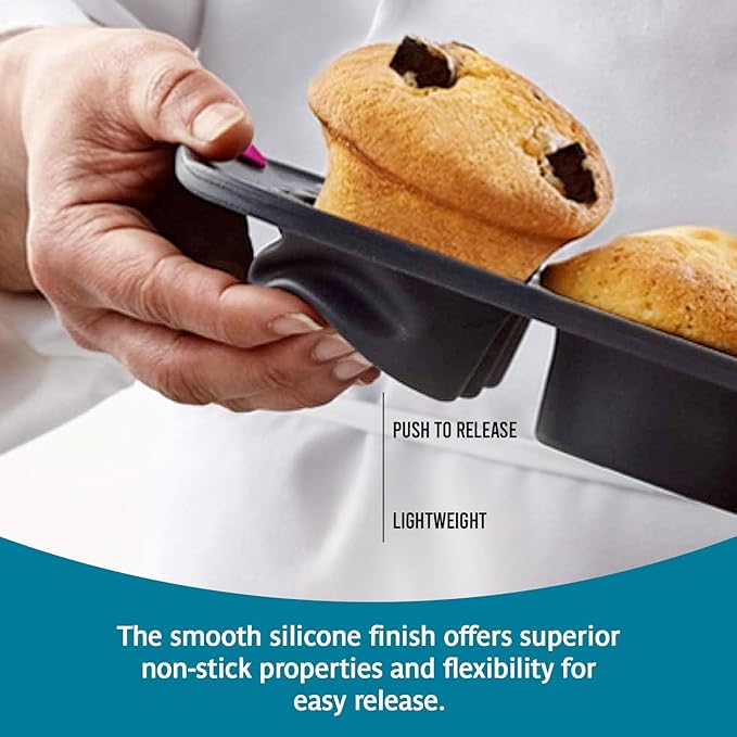Trudeau Structure Silicone Muffin Pan – 12 Cup, Flexible Silicone with Hard Lining to Hold Shape, Non-Stick, BPA-Free, Dishwasher Safe, Heat Resistant to 428°F – Grey/Mint