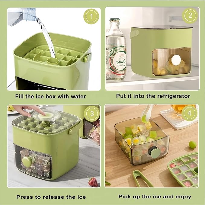 2 Pcs Ice Cube Tray with Lid & Bin