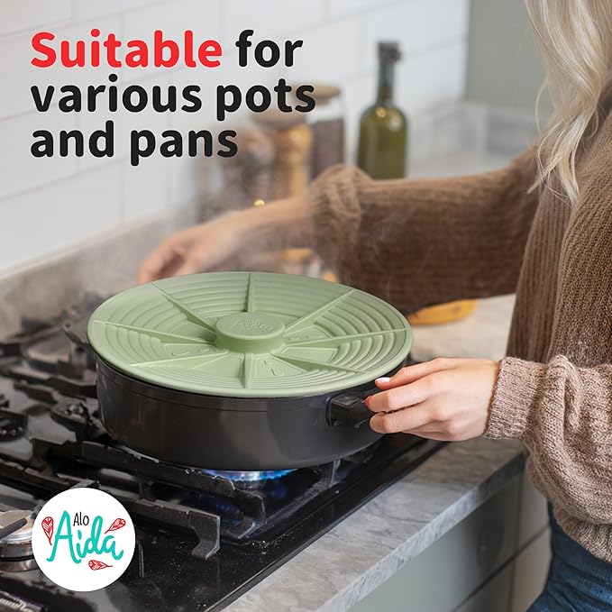 Universal Silicone Pot Lid Set for Pots and Pans, Food-Grade Silicone, BPA Free, Splatter Guard, Heat Resistant, 2 Pack Matching Green Lids (7–12” + 4–8”)