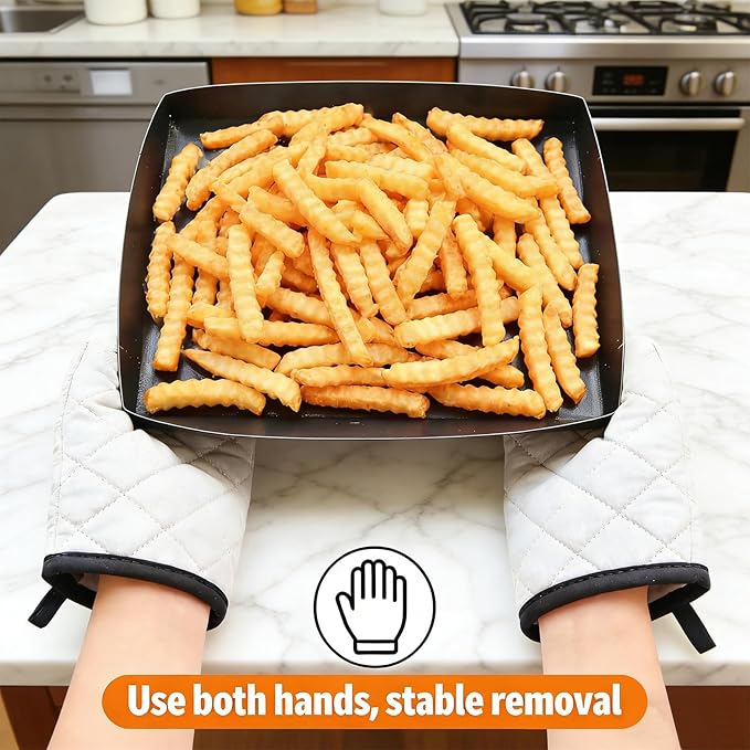 Professional-Grade 2-Pack PTFE Solid Oven Baskets, 13.5x14.5x1 Inch Non-Stick Solid Oven Trays for Commercial Kitchens & High-Volume Cooking