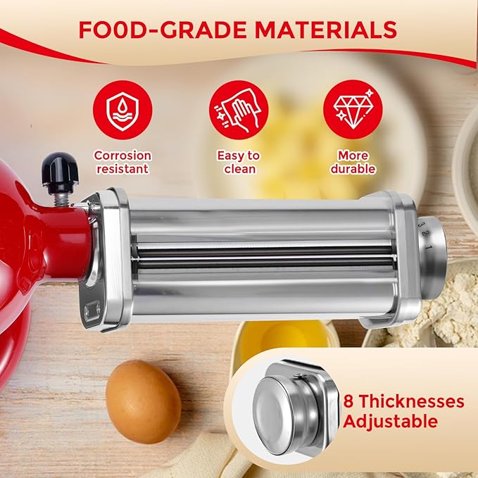 Pasta Roller for Kitchenaid Stand Mixer, Pasta Maker for Kitchenaid Mixer Attachments, Stainless Steel Pasta Attachment for Kitchenaid Stand Mixer, 8 Gears Adjustable by Gomen