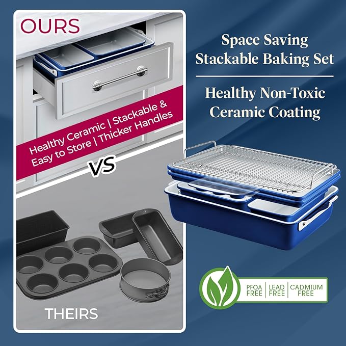 Bake with Elegance: 6-Cup Cake/Muffin Pan Set - Blue, Teal, Marble, Golden, Cream - Aluminized Steel with Ceramic Non-Stick Coating, PFOA & PFAS Free - Non-Toxic, Heavy-Duty Bakeware