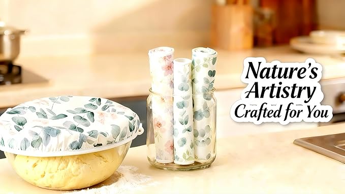 5-Size Reusable Beeswax Bowl Covers for Bread Proofing, Cotton Cloth Flexible Beeswax Wraps for Food Storage