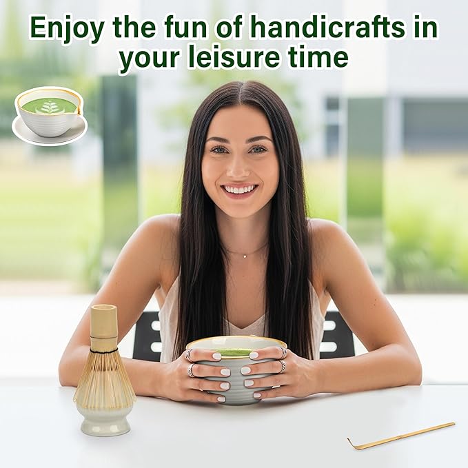 Matcha Whisk Set, 5-Piece Complete Matcha Kit with Traditional Ceramic Bowl, Bamboo Whisk, Scoop, Sifter, Holder, Authentic Beginners and Enthusiasts, Ideal Matcha Gift Set in Jade Green
