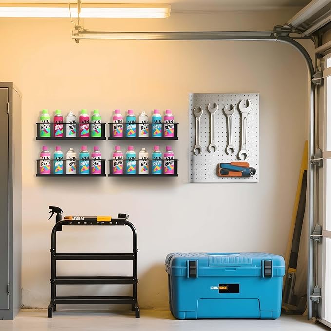 Spray Can Holder Organizer, 4 Pack Bottle Holder Wall-Mounted, Black Steel Spray Paint Can Rack Organizer for Garage, Shop, Home & Workspace