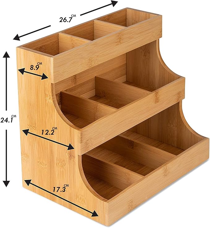 Theodore Tea Bag Organizer – Wooden Tea Organizer and Storage for Home, Kitchen, Office – 180 Tea Bag Holder - Vertical Display Tea Box. Also for Coffee Pods, Sugar, Sweeteners and Creamers.