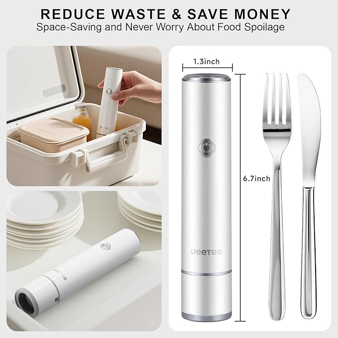 JEETEE Vacuum Sealer with 35 Reusable Bags for Food Fresh, Compact & Handhed Vacuum Sealer Machine for Food Seal, Portable, White