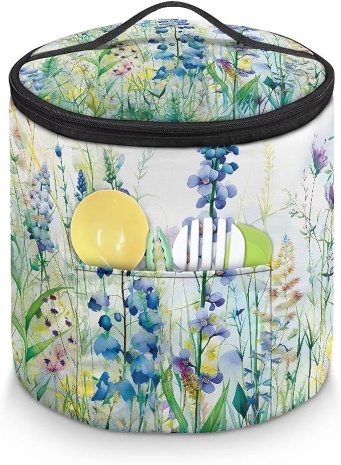 Iris Flower Pressure Cooker Storage Bag Air Fryer Carry Bag Whiite Flower Air Fryer Rice Cooker Slow Cooker Insulated Carrier Bag Zipper Closure Kitchen Small Appliance Dust Covers