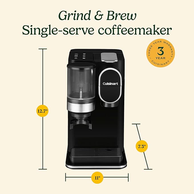 Cuisinart Single-Serve Coffee Maker + Coffee Grinder with 8 oz., 10 oz., and 12 oz. Serving Size, Compatible with Single-Cup Pods, 48-Ounce Removable Reservoir, Stainless Steel, DGB-2