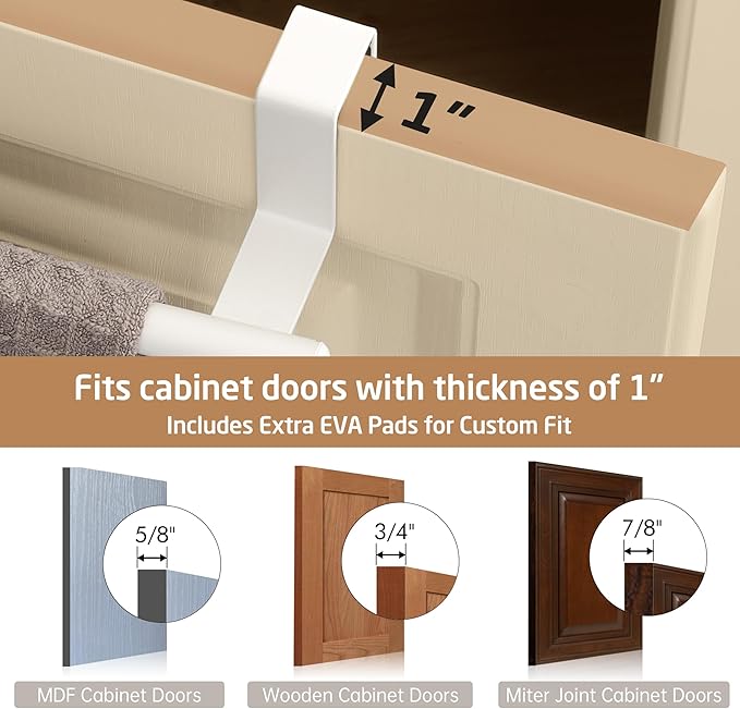 KES Over Cabinet Door Towel Bar Fit 1" Thick, Kitchen Towel Holder, Kitchen Towel Rack, Cabinet Towel Holder Scratchproof, White 2 Pack, KTH500S26-WH-P2