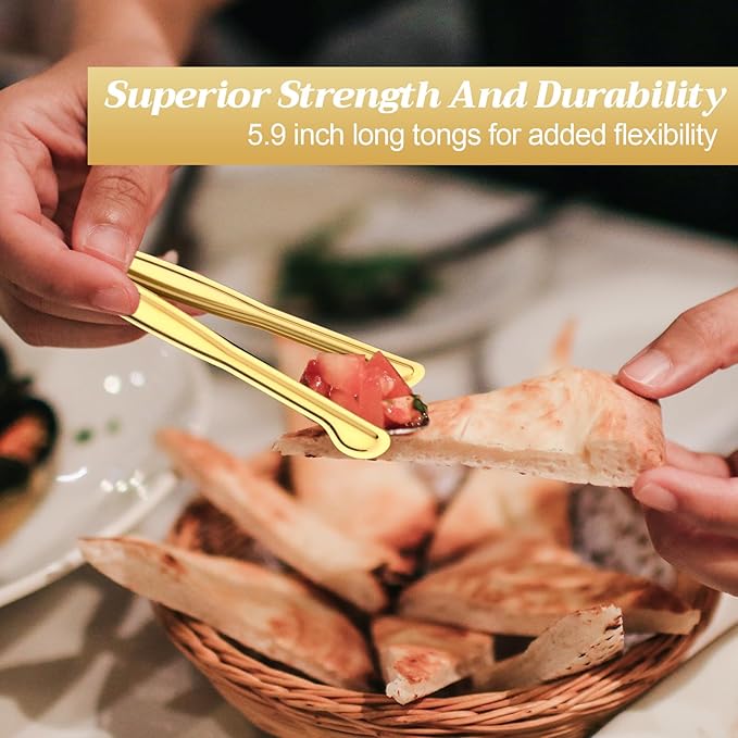 CHENGU 12 Pack Stainless Steel Tongs 6 Inches Food Serving Clip Kitchen Cooking Tongs High Heat Resistant Clips for Non Stick Cooking Grip for Ribs, Steak and Grill Salad