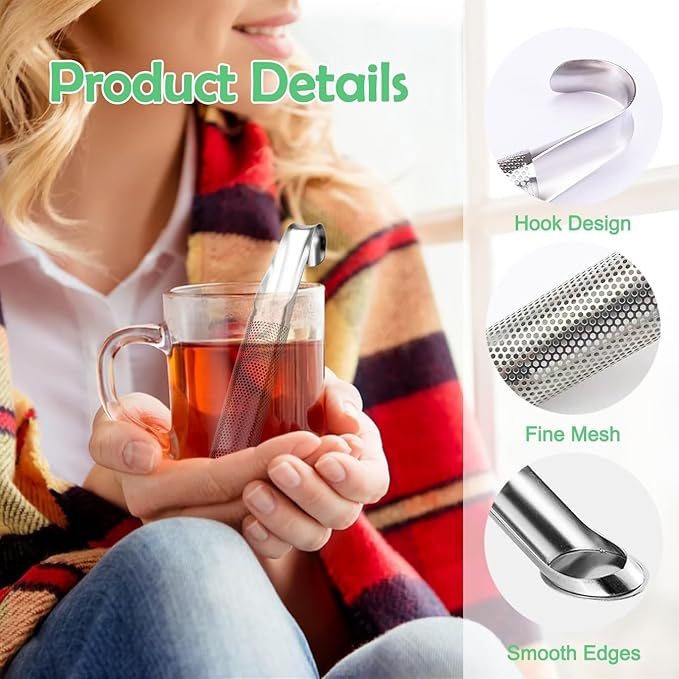 2 Pcs Stainless Steel Tea Diffuser, Stainless Steel Tea Strainers for Loose Tea with Hanging Hook Handle，Stainless Steel Long Handle Tea Steeper Diffuser for Leaf Tea, Coffee, Spices, Seasonings