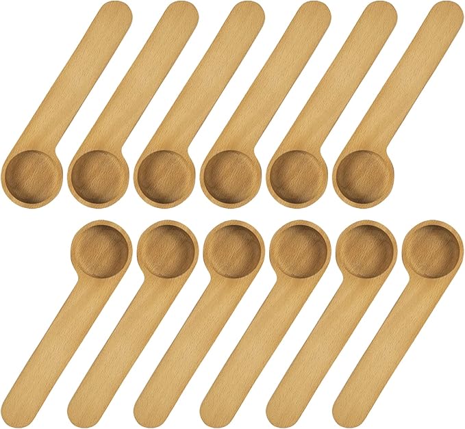 Wooden Coffee Scoop and Bag Clip, Tablespoon Wood Measuring Scoop with Bags Sealer, 2-In-1 Bags Sealer Measuring Spoon for Beans, Espresso Coffee, Tea (12)