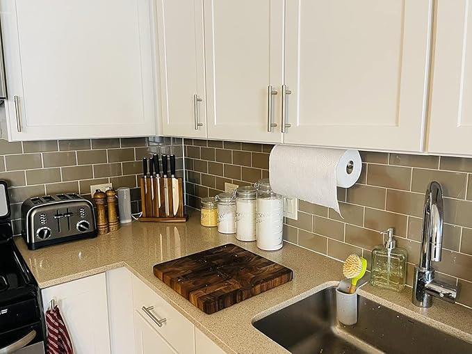 UREZORGEAR 2nd Gen Paper Towel Holder Under Cabinet No Drilling, [More Sturdy] Self Adhesive or Drilling Paper Towel Holder Wall Mount for Kitchen,RV [Fit Mega Paper Towel Roll] SUS304 Stainless Steel