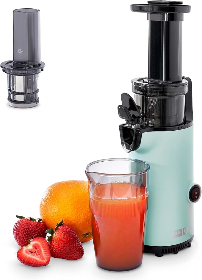 Dash Deluxe Compact Cold Press Juicer - Slow Masticating Juicer Machine for Fruits and Vegetables with Frozen Attachment - Easy to Clean Juice Press for Home Countertops - Aqua