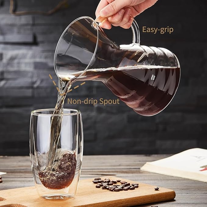 Unbreakable - 18 Pack Pour Over Coffee Maker with Permanent Stainless Filter 27 fl oz, Thickened Heat-Resistant Borosilicate Glass Dripper Coffee Brewer, Stovetop Safe