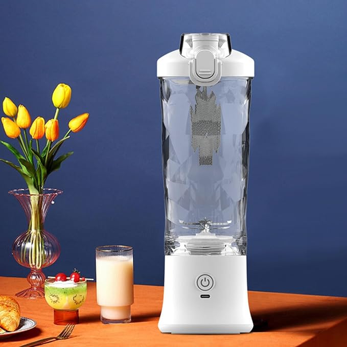 600ml Portable Blender 150W 18000RPM USB Rechargeable 4000mAh 2 Modes Mix & Pulse Mini Juicer Cup with Leak Proof Lid White Pink (White)