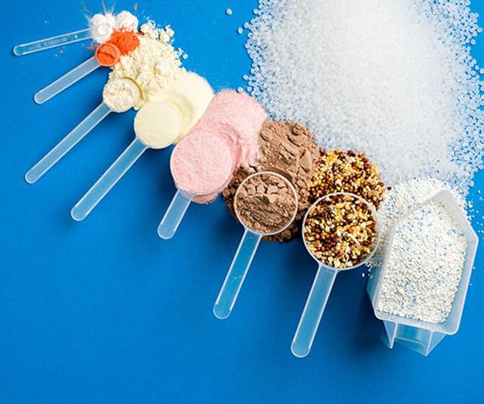 Plastic Measuring Scoop, (2.5 cc | 1/2 teaspoon | 2.5 mL) Long Handle Spoons for Powders, Granules, Coffee, Pet Food, Baking Supplies, Protein and Other Dry Goods, BPA Free (Set of 100)