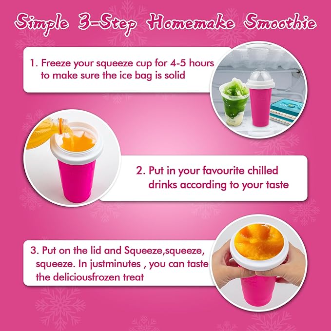 Slushie Maker Cup, DIY Magic Slushy Maker Squeeze Cups, Portable Smoothie Slushy Cup for Juices, Milk and Ice Cream Make, Double Layer Squeeze Slushy Maker Cup, Birthday Gifts for Mom Dad & Friends