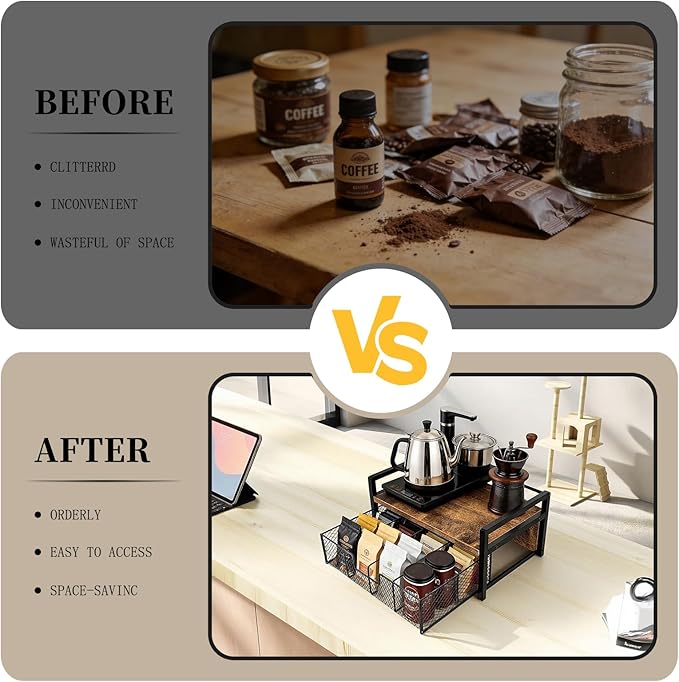 Tea Bag Organizer Wood Tea Organizer with 8 Compartments Storage Chests Tea Station Chest Display Container Box for Countertop Kitchen