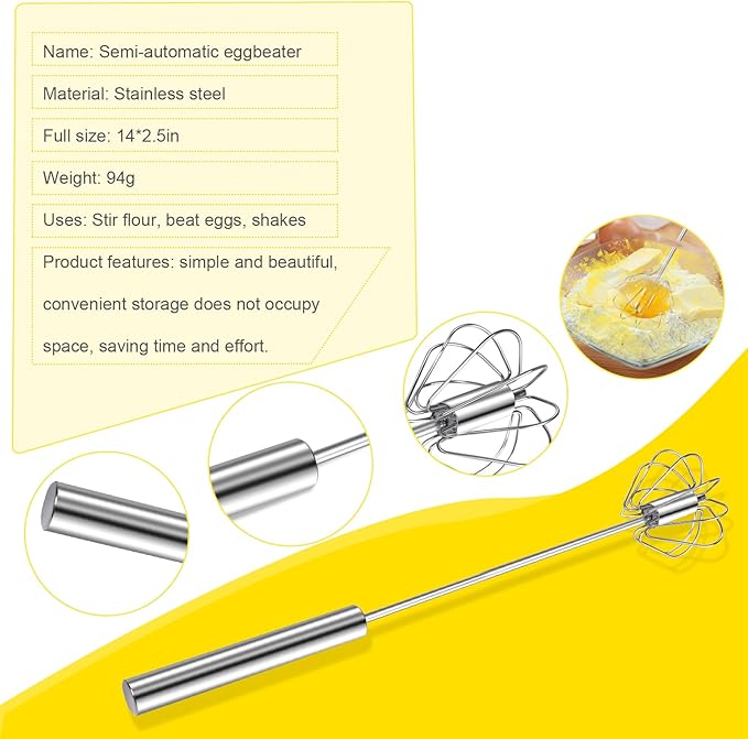 Stainless Steel Egg Whisk, 14 Inch Hand Mixer Whisk, Upgraded Semi-automatic Whisk, Ideal For Blending, Whisking, Baking tool, Beating Eggs, Butter & Milk, Suitable For Home Kitchen Use.
